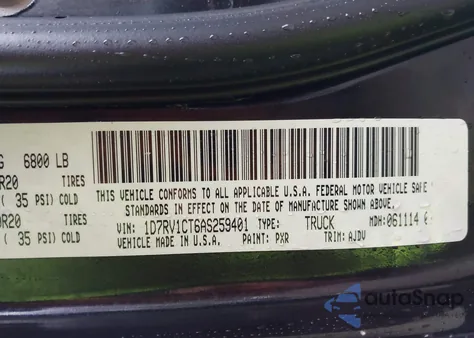 2010 Dodge Ram 1500 Slt/Sport/Trx из США, поврежденный, VIN 1D7RV1CT6AS259401